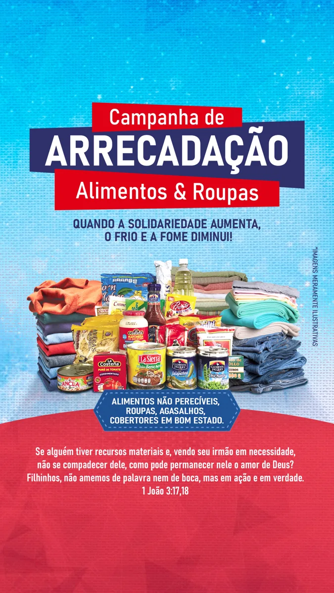 Ação solidária · Arrecadação. Direção de arte para redes sociais.